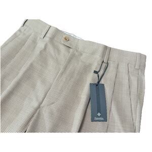 NWT Zanella Bennett Pleated 100% Virgin Wool Tan Houndstooth Pants Size 32 NEW